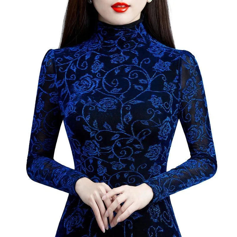 Women's Winter Autumn Style Blouse Shirt Women's Printed Turtleneck Long Sleeve Slim Elegant Tops-Dollar Bargains Online Shopping Australia