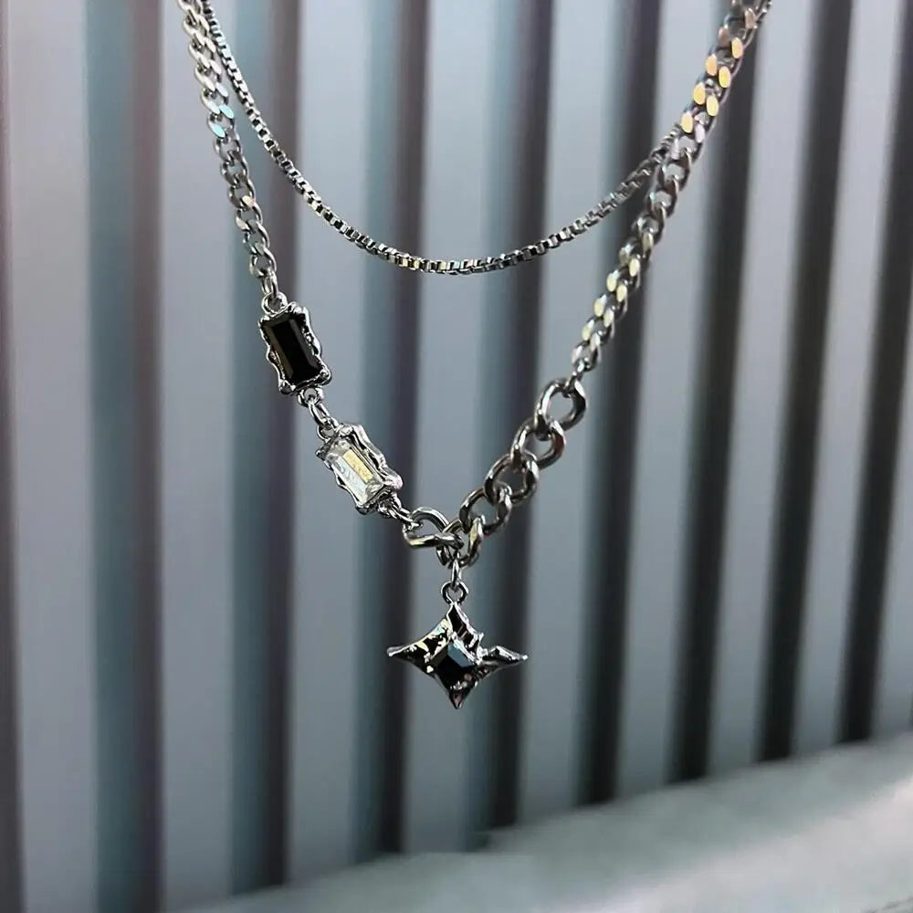 Hip Hop Zircon Star Double Layer Necklace For Men Women Trend Charm Titanium Steel Pendant Chain Unisex Jewelry-Dollar Bargains Online Shopping Australia
