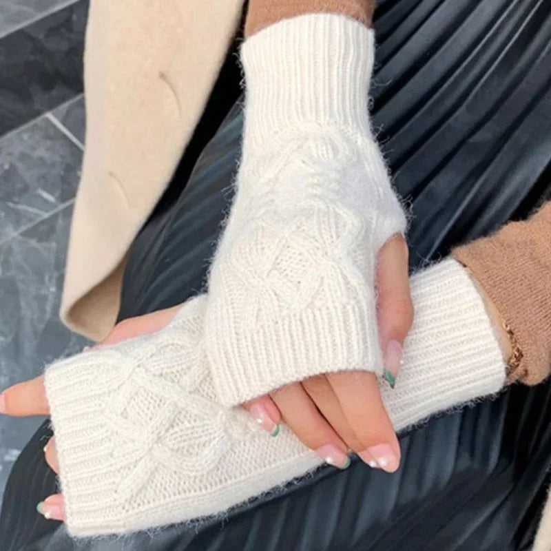 Women Winter Fingerless Gloves Warm Soft Wool Knitted Mittens Elegant Wrist Arm Hand Half Finger Elastic Short Gloves-Dollar Bargains Online Shopping Australia