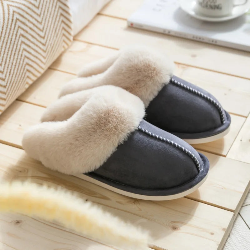 WinterFur Slippers Women Luxury Faux Suede Plush Couple Cotton Shoes Indoor Bedroom Flat Heels Fluffy Slippers-Dollar Bargains Online Shopping Australia