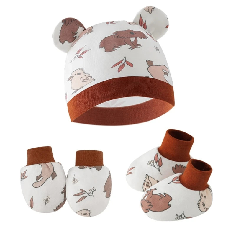 3pcs/set Cotton Newborn Cap with Anti Scratch Mittens and Foot Cover Infant Warm Headwear Baby Gloves with Socks Set-Dollar Bargains Online Shopping Australia