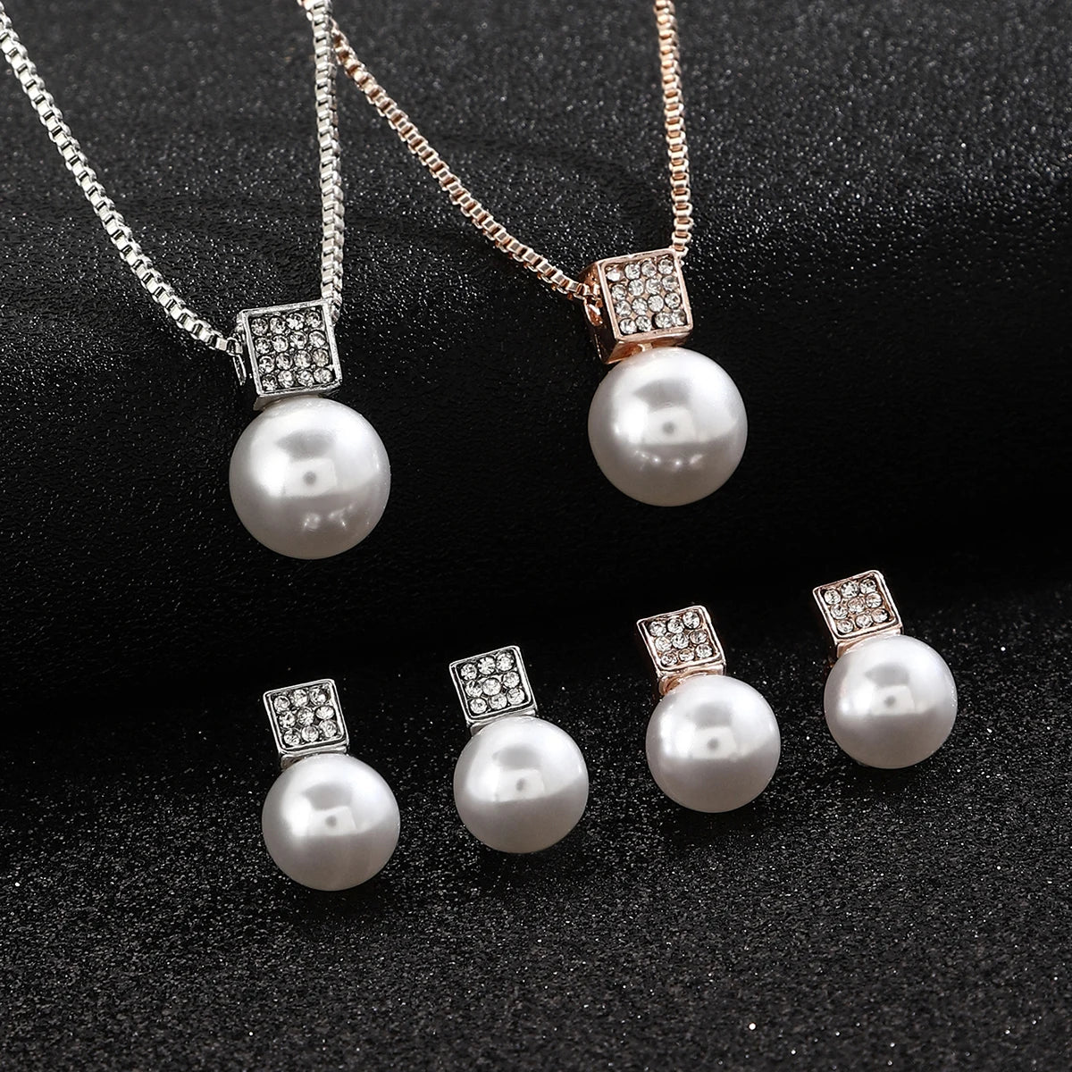 Fashion Women Elegant Pearl Necklace Earrings Rhinestones Geometry Necklaces Bride Wedding Party Jewelry Set Gifts New-Dollar Bargains Online Shopping Australia
