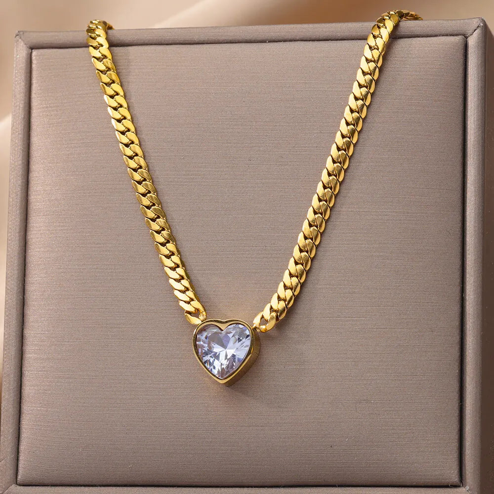 Vintage Rust Steel Zircon Necklace Flat Snake Bone Chain Blade Chain Square Emerald Pendant Necklace Women-Dollar Bargains Online Shopping Australia