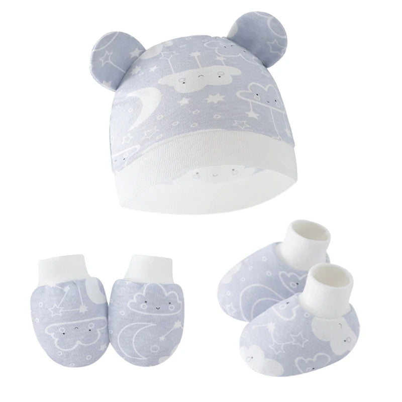 3pcs/set Cotton Newborn Cap with Anti Scratch Mittens and Foot Cover Infant Warm Headwear Baby Gloves with Socks Set-Dollar Bargains Online Shopping Australia