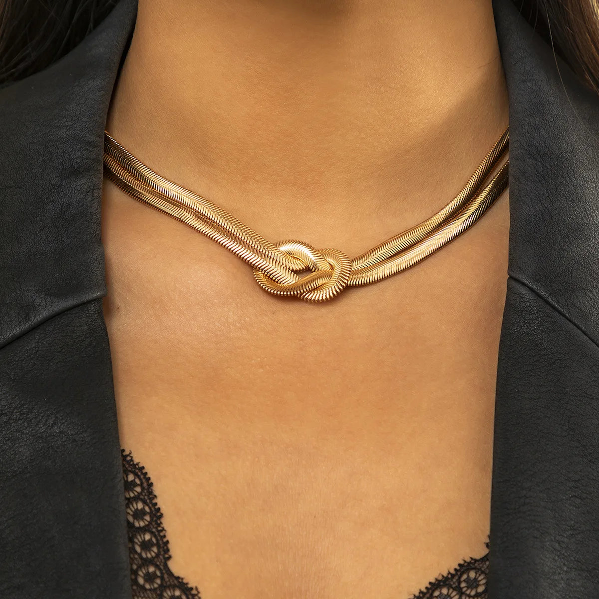 Gold Thick Necklace Women Neck Chains Twist Knot Choker Party Punk Geometric Clavicle Collar-Dollar Bargains Online Shopping Australia