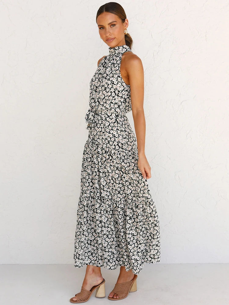 Summer Long Dress Polka Dot Casual Dresses Black Sexy Halter Strapless Sundress-Dollar Bargains Online Shopping Australia