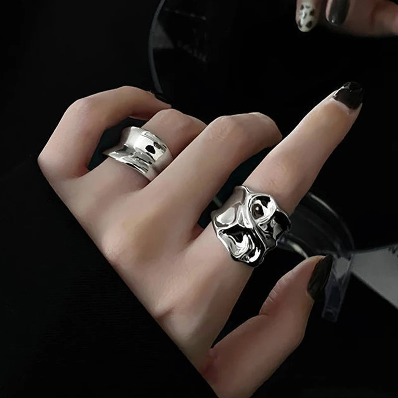 3Pcs Vintage Irregular Pleated Open Ring for Women Men Vintage Punk Liquid Metal Style Finger Y2K Accessories Fashion Jewelry-Dollar Bargains Online Shopping Australia