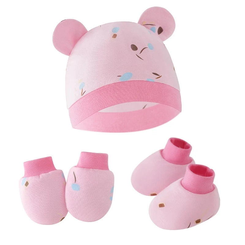 3pcs/set Cotton Newborn Cap with Anti Scratch Mittens and Foot Cover Infant Warm Headwear Baby Gloves with Socks Set-Dollar Bargains Online Shopping Australia
