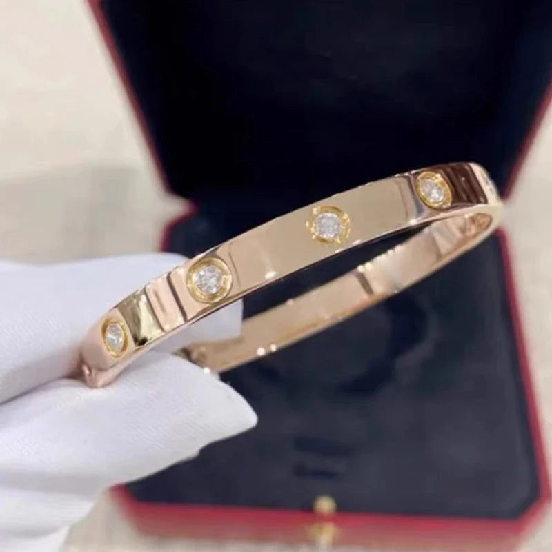 Golden Titanium Steel Non-Fade Bracelet Female Plain Ring Zircon Bracelet Light Luxury Niche Bracelet-Dollar Bargains Online Shopping Australia