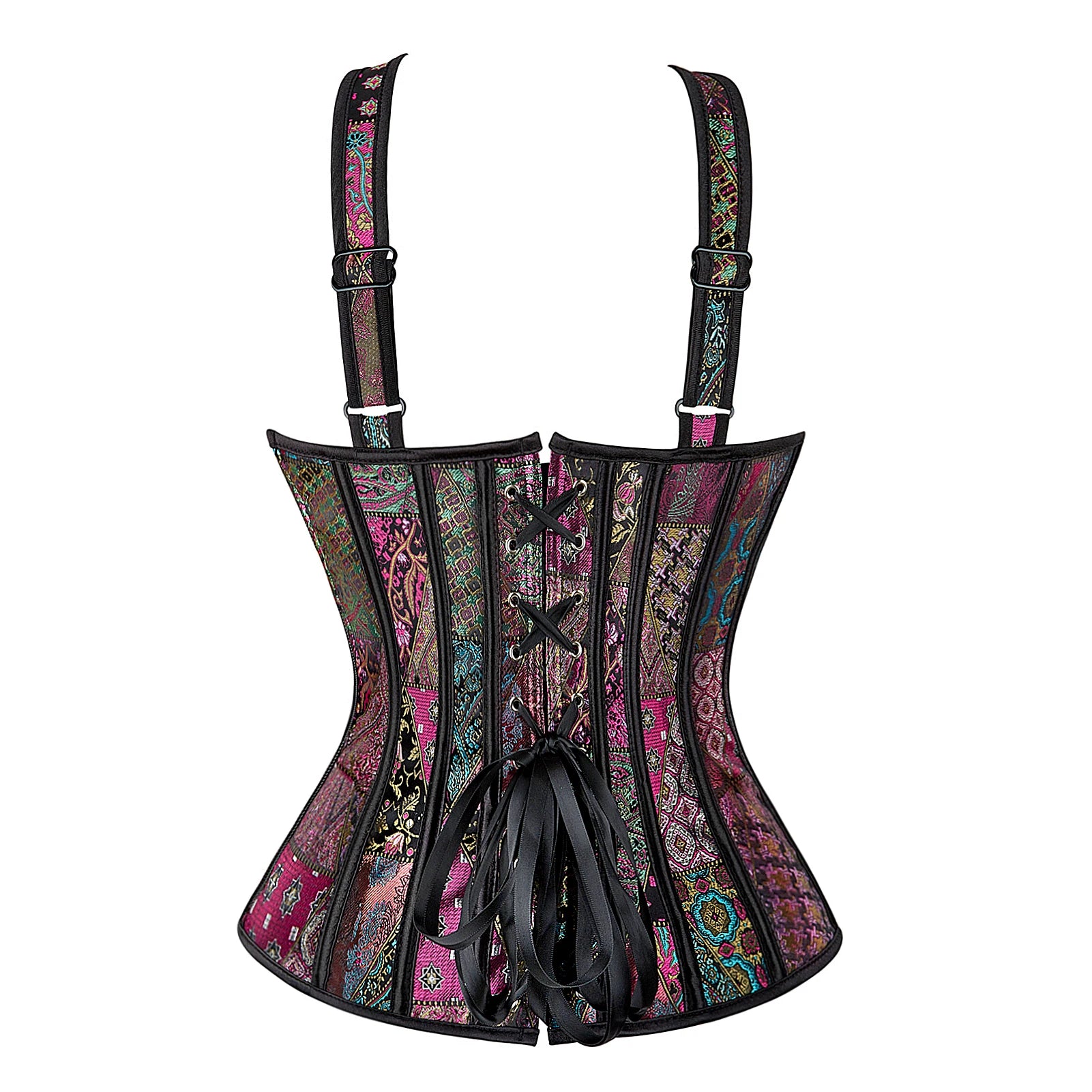 Corset with Straps for Women Black Overbust Corset Plus Size Jacquard Lace-Up Corset Zipper TOP Vintage Gothic Corset Bustier-Dollar Bargains Online Shopping Australia