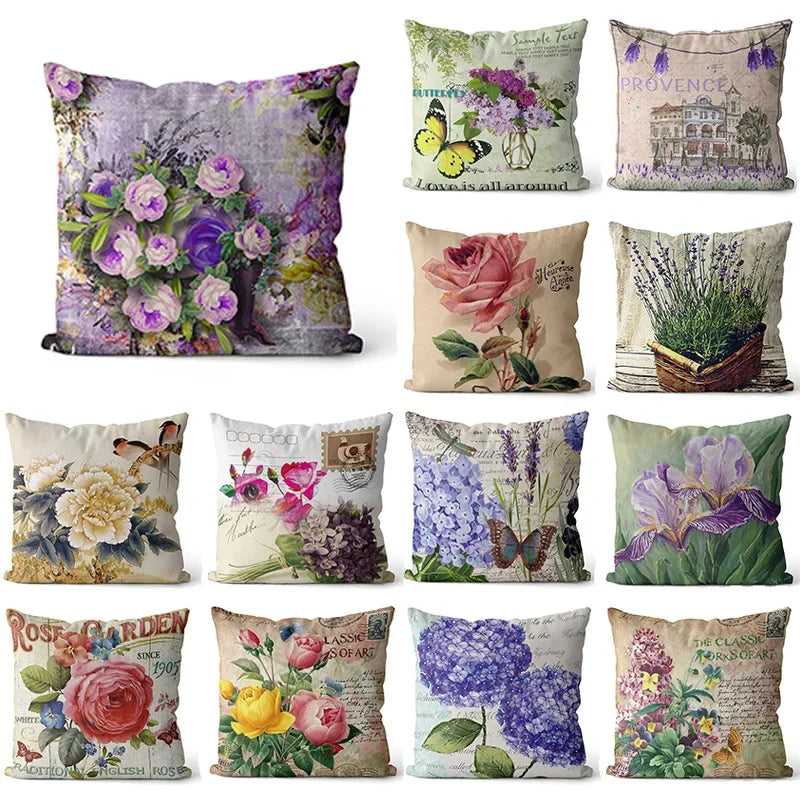 Happy Easter Day Purple Flower Pillow Case Hydrangea Lavender Rose Forest Pillowslip  Cushion Covers Sofa Living Room
