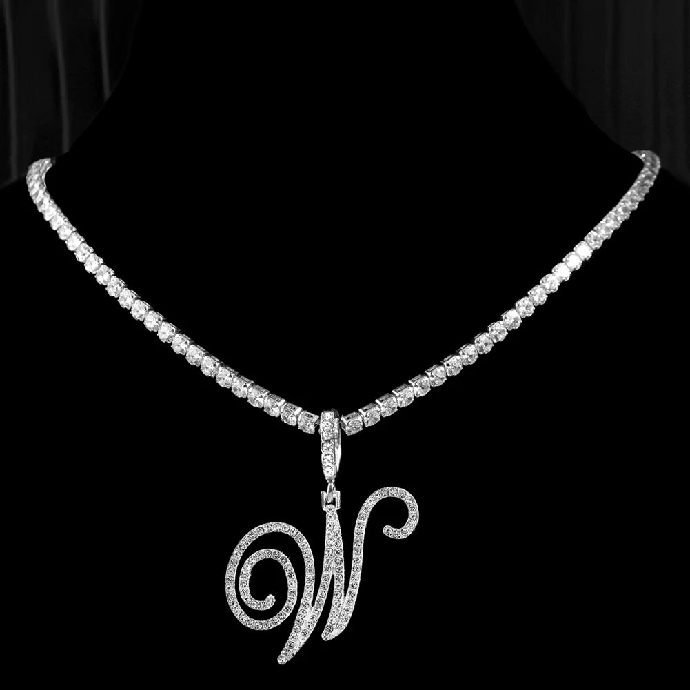 Cursive Letters Cubic Zirconia Chain Name Necklace Hip Hop Jewelry Gold Silver Color CZ-Dollar Bargains Online Shopping Australia