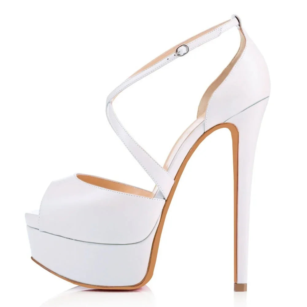 Women Pumps Nightclub Sandal Ultra Fashion Sexy 14cm Super High Heels Leather Platform Ankle Strap Sandals Red Wedding Shoes-Dollar Bargains Online Shopping Australia