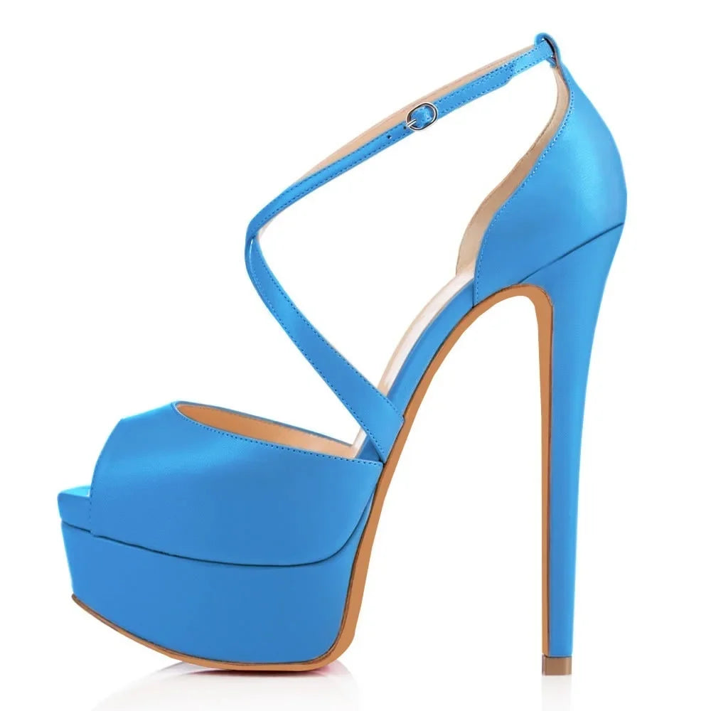 Women Pumps Nightclub Sandal Ultra Fashion Sexy 14cm Super High Heels Leather Platform Ankle Strap Sandals Red Wedding Shoes-Dollar Bargains Online Shopping Australia