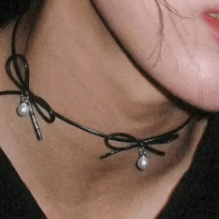 Wedding Party Pearl Bow Pendant Choker Necklace For Women Elegant White Imitation Pearl Chain-Dollar Bargains Online Shopping Australia