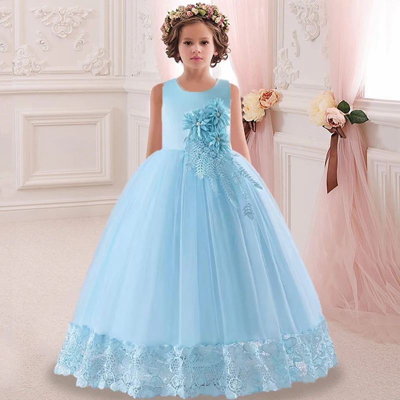 Kids Dress Flower Long Beading Elegant Teenagers Prom Gowns Dresses Girl Party Kid Evening Bridesmaid Princess-Dollar Bargains Online Shopping Australia