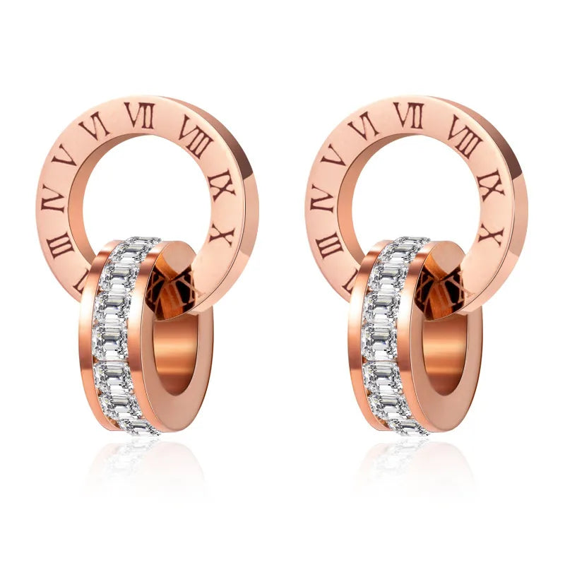PAXA Classic Roman Numeral Crystal Stainless Steel Earrings Necklace for Women Luxury Elegant Fashion Wedding Party Jewelry Gift-Dollar Bargains Online Shopping Australia