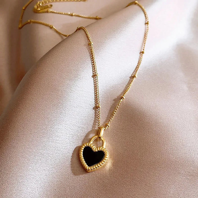 Unique Double Layer Black Love Heart Neckaces Women Exquisite Light Luxury Zircon Necklace Jewelry Party Gifts-Dollar Bargains Online Shopping Australia