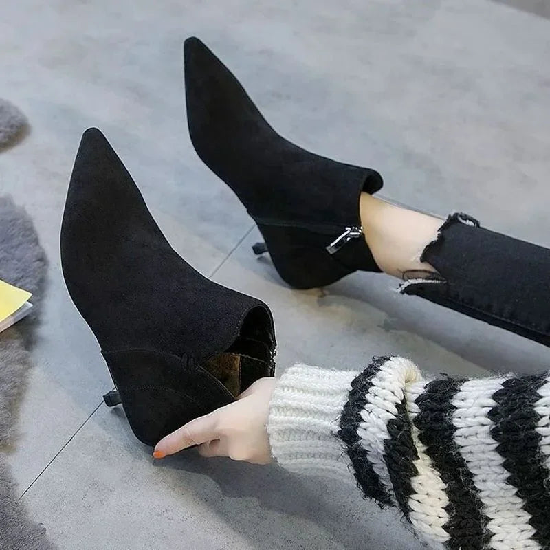 Ankle Boots Women Pointed Toe Stiletto Ankle Boots Low Heels for Women Chunky High Heel Female Shoes-Dollar Bargains Online Shopping Australia