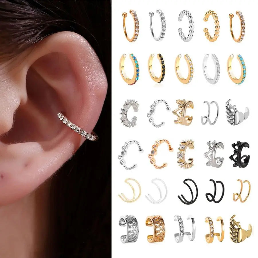 Crystal Clip Earrings For Women Zircon Earing Without Hole Jewelry Fake Earrings Single Ear Bone Clip Earings Ear Cuffs-Dollar Bargains Online Shopping Australia