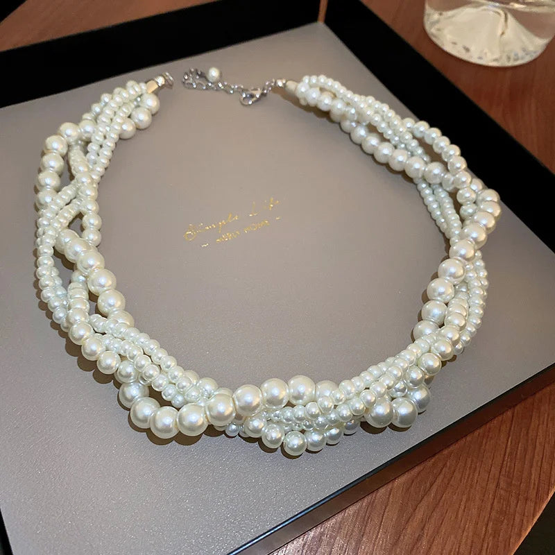 Twining Pearl Choker Necklaces for Women Geometric Necklaces Weddings Bride Jewelry Accessories-Dollar Bargains Online Shopping Australia