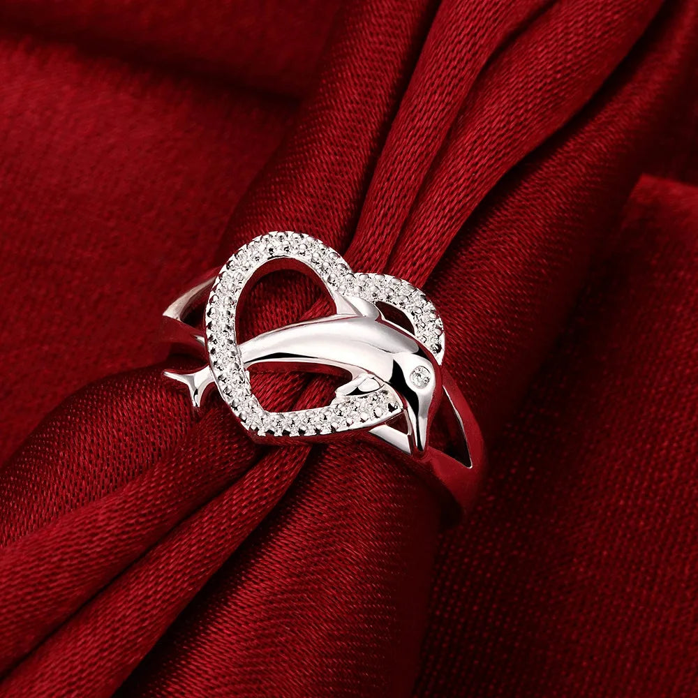 925 Sterling Silver fine Love dolphins heart Rings For Women Couple gifts Fashion Party wedding Jewelry-Dollar Bargains Online Shopping Australia
