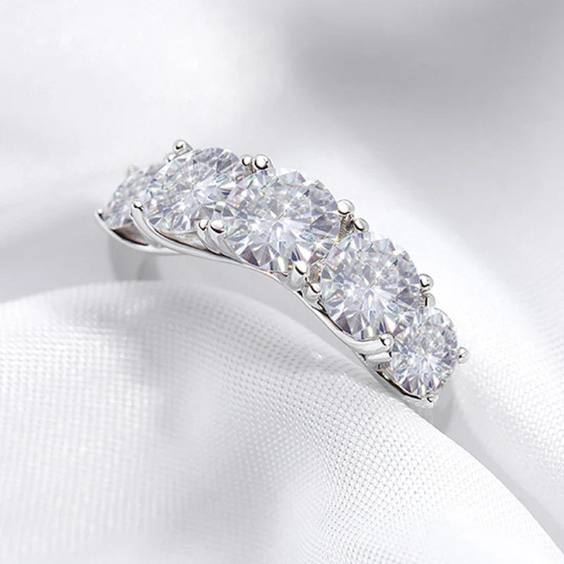18k Plated 3.6CT All Moissanite Rings for Women 5 Stones Sparkling Diamond Wedding Band S925 Sterling Silver Jewelry