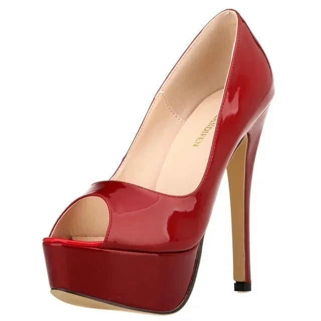 Women Pumps Sexy Platform Peep Toe 14cm Extremely Thin High Heels Stiletto Patent Leather Fashion Party Nighclub Wedding Shoes-Dollar Bargains Online Shopping Australia