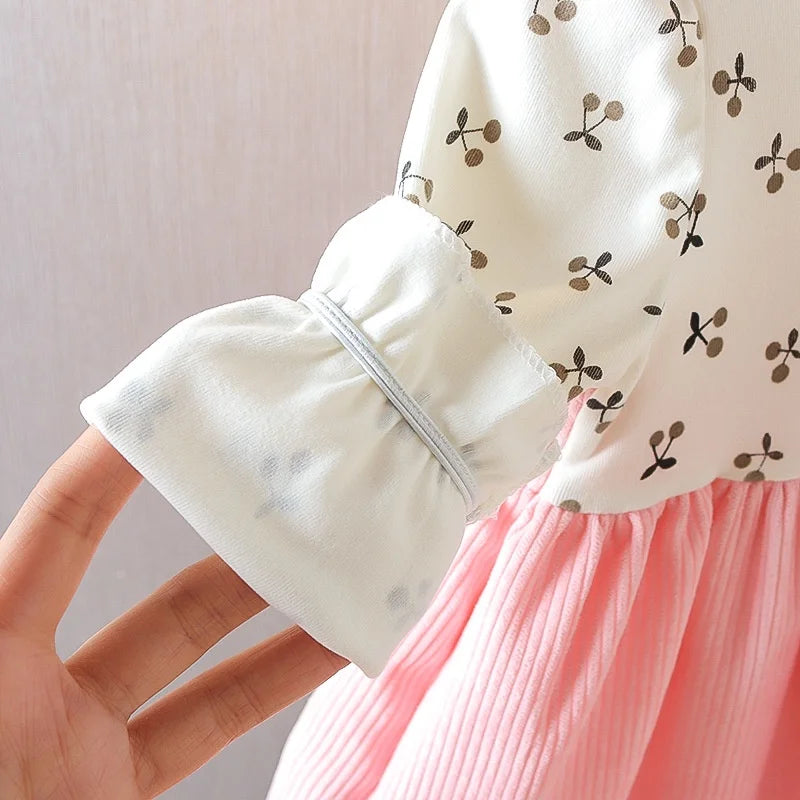 Kid Girl Long Sleeve Dress Floral Lovely Bear Corduroy Strap Style Dress Fashion Cute Photograph Outfit for Child Girl 1-6 Years-Dollar Bargains Online Shopping Australia