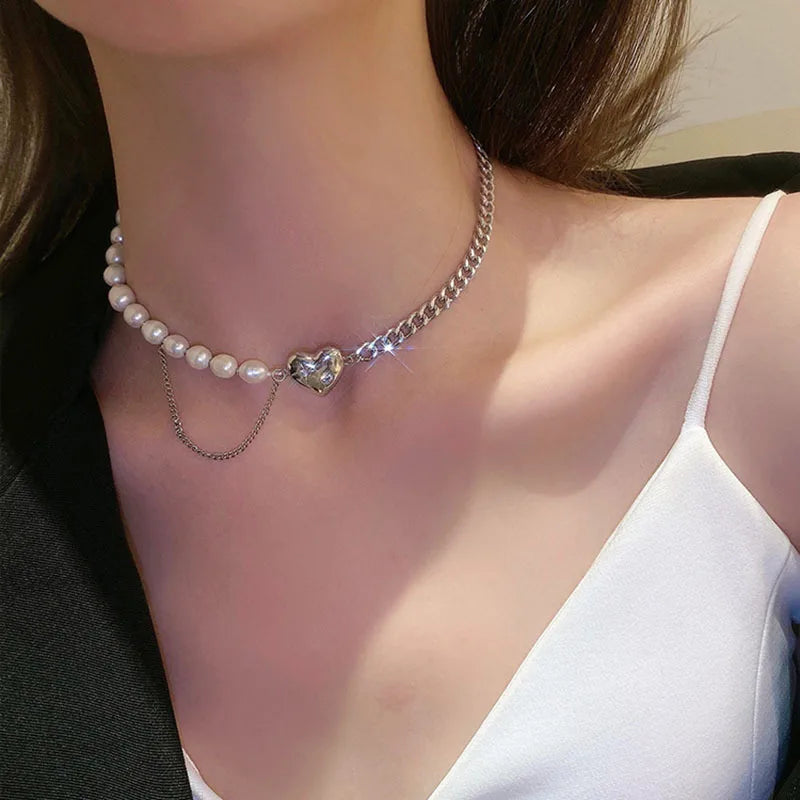 Love Heart Silver Necklace For Women Elegant Fashion Punk Party Pendant Chain Birthday Gift Sweet Accessories Charm Jewelry-Dollar Bargains Online Shopping Australia