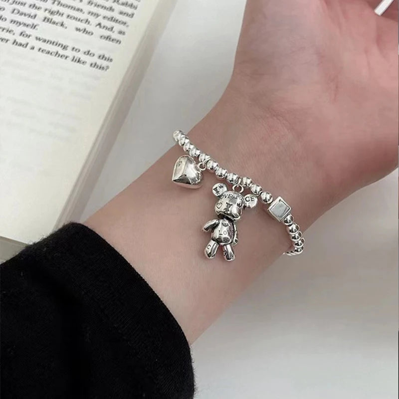 Fashion Cute Hip Hop Bear Pendant Necklace for Men & Women Punk Wind Titanium Steel Sweater Chain Jewelry Set Lovers Gift-Dollar Bargains Online Shopping Australia