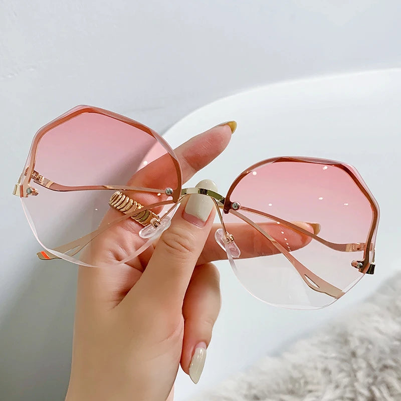 Round Gradient Sunglasses Women Metal Curved Temples Eyewear Ocean Rimless Fashion Sun Glasses Ladies UV400-Dollar Bargains Online Shopping Australia