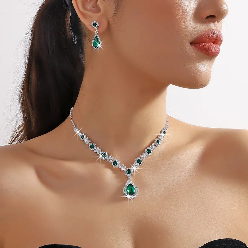2pcs/set Jewelry Sets Women Elegant Waterdrop Rhinestone Pendant Necklace stud Earrings Wedding Dress Bridal Jewelry Set-Dollar Bargains Online Shopping Australia