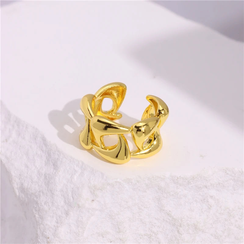 Glossy Wide Version Gold Color Plated Exaggerated Metal Rings Open Adjustable Ring for Women Men Jewelry-Dollar Bargains Online Shopping Australia