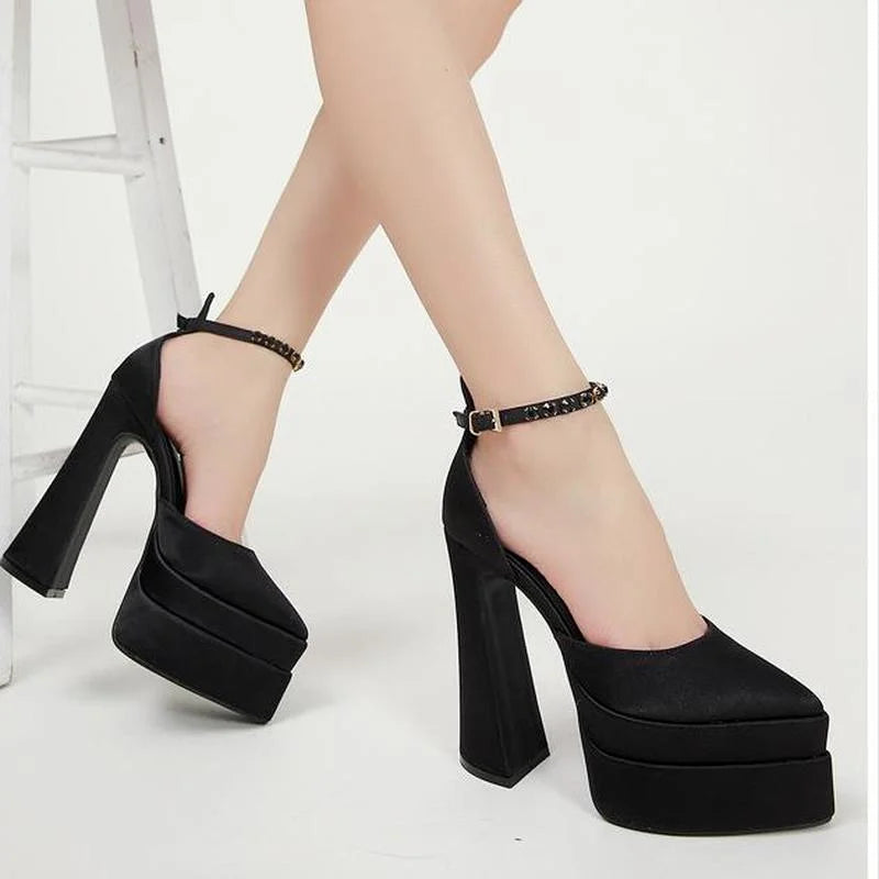 Women Sandals Summer Shoes Sexy Thick High Heels Platform Black Red Yellow Dress Party Wedding Shoes Woman Pumps-Dollar Bargains Online Shopping Australia
