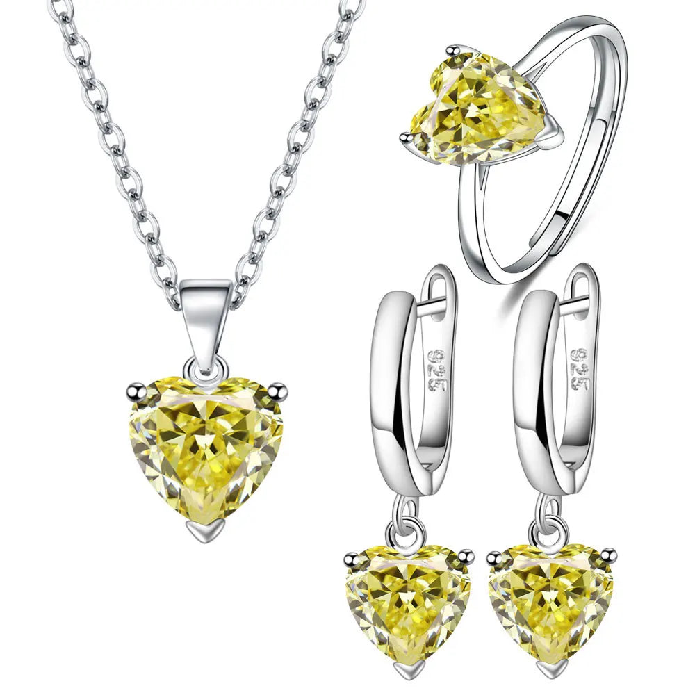 Sterling Silver jewellery Set Heart Zircon Ring Earrings Necklace Wedding Bridal Elegant-Dollar Bargains Online Shopping Australia