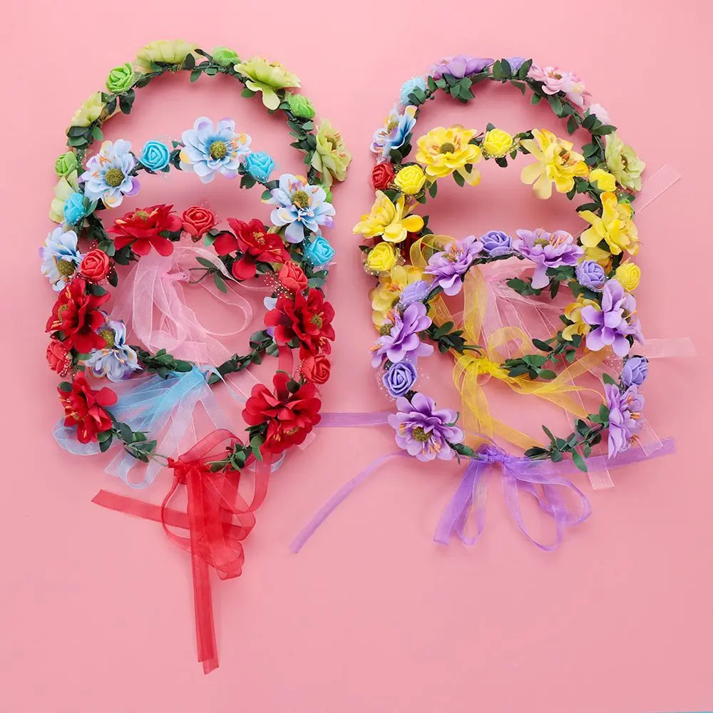 Pink Flowers Crown Festival Headpiece Women Hair Accessories Headdress Girl Baby Crown Floral Garland Wedding Floral Headwear-Dollar Bargains Online Shopping Australia