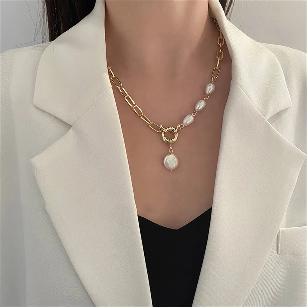 Pearl Thick Chain Pendant Necklace for Women Kpop Fashion Collar Necklace Choker Jewelry Gift Female-Dollar Bargains Online Shopping Australia