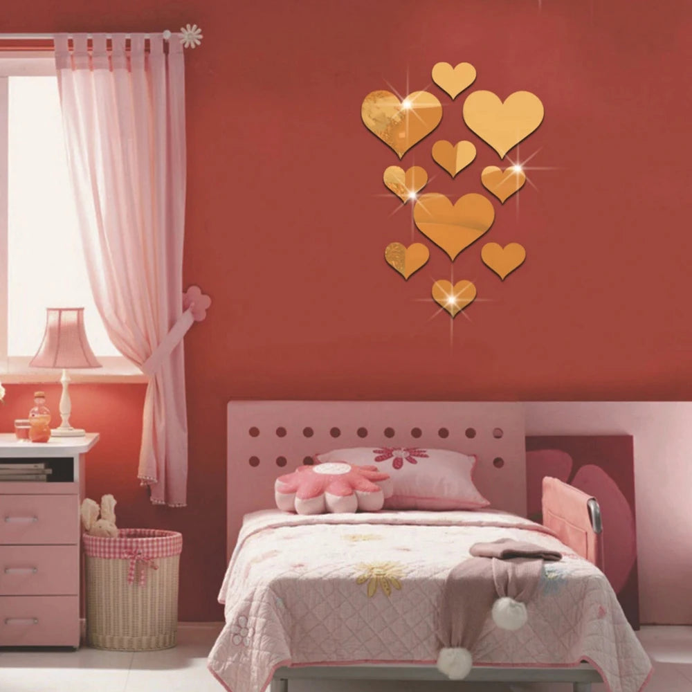 10Pcs/Set Durable Love Heart Stickers Wall Sticker Mirror Mural 3D Decal Simple DIY Decorative Removable Paster Home Decoration-Dollar Bargains Online Shopping Australia