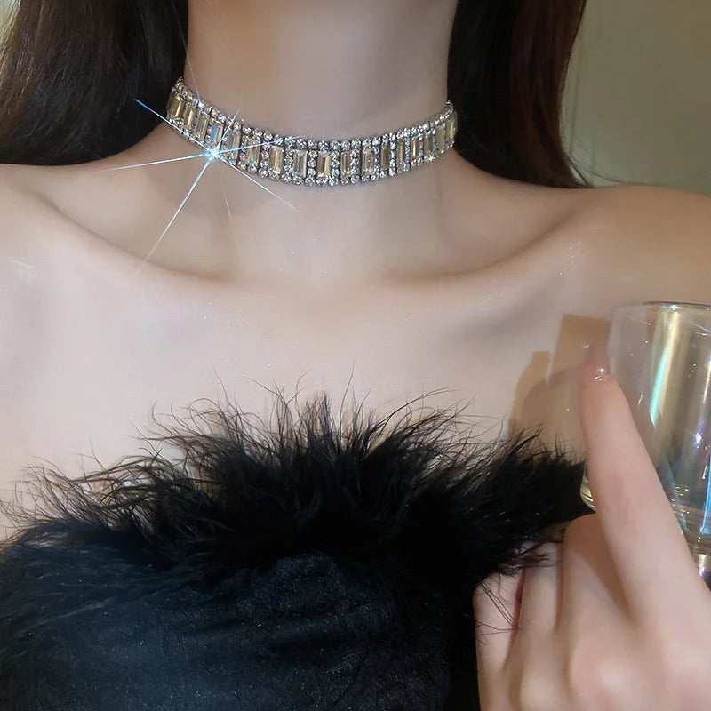 Luxury Geometric Crystal Chokers Necklaces for Women Short Rhinestone Necklaces Ladies Statements Jewelry-Dollar Bargains Online Shopping Australia