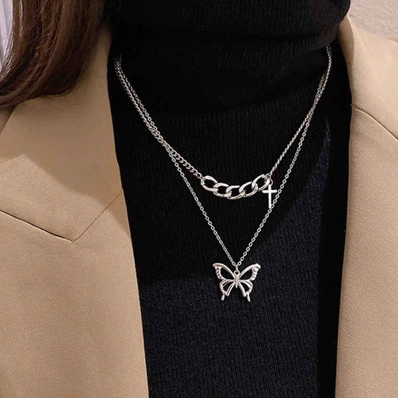 Stainless Steel Choker Layered Necklace Women Punk Trendy Dainty Chain Statement Pendant Hip Hop Jewelry-Dollar Bargains Online Shopping Australia