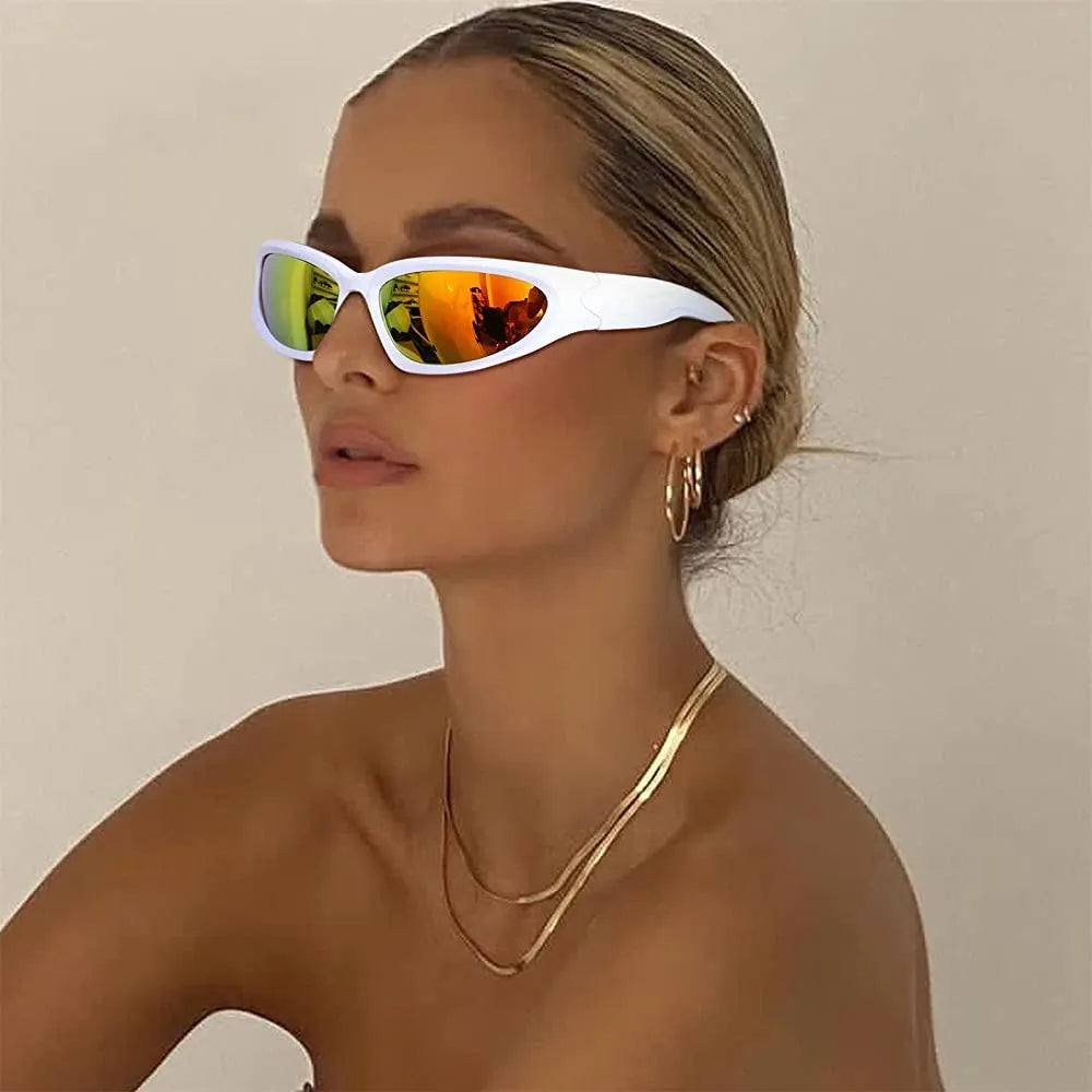 Fashion Wrap Around Cyber Y2K Sunglasses Women Silver Oval Shades Sports Cycling Sun Glasses Aesthetic Eyewear for Men Outdoor-Dollar Bargains Online Shopping Australia