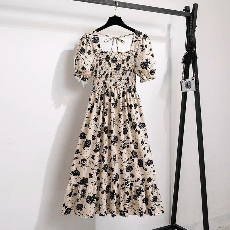 Chiffon Dresses Fashion Female Elastic Waist Short Sleeve Pleated Casual Dress Women A-line Dresses-Dollar Bargains Online Shopping Australia