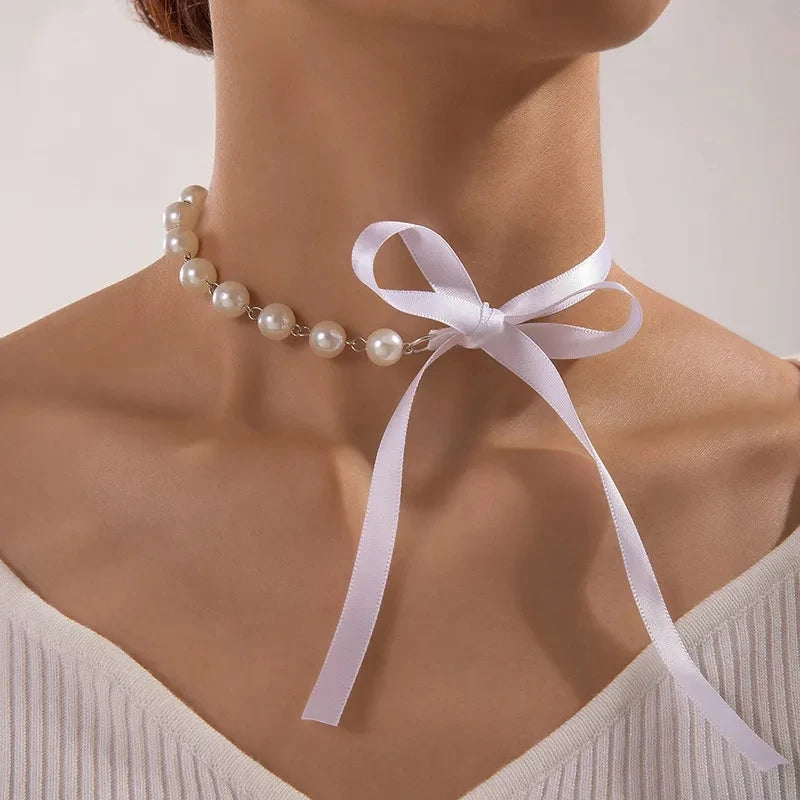 Pearl Stone Choker Necklace Elegant Trend Lace up Rope Clavicle Chain for Women-Dollar Bargains Online Shopping Australia