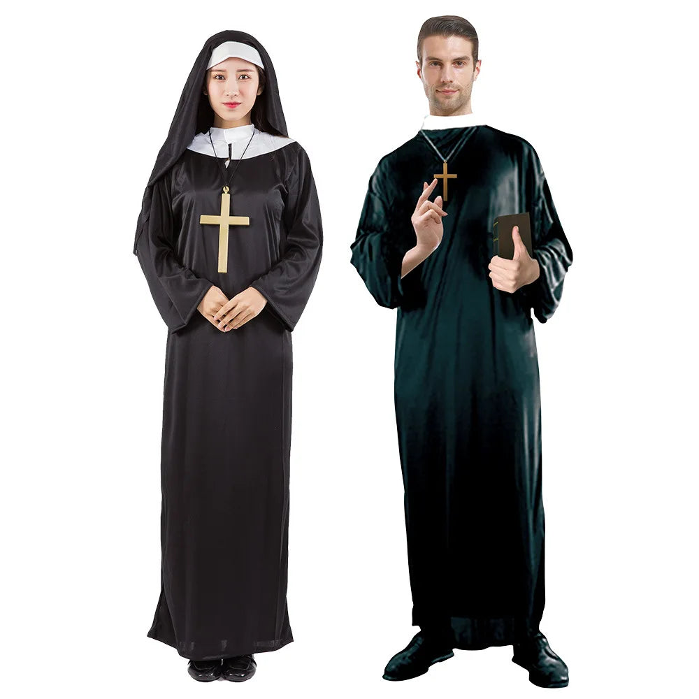 Halloween Men Priest Cosplay Costumes For Women Clothes Carnival Nun Long Robes Religious Catholic Church Clothing Missionary-Dollar Bargains Online Shopping Australia