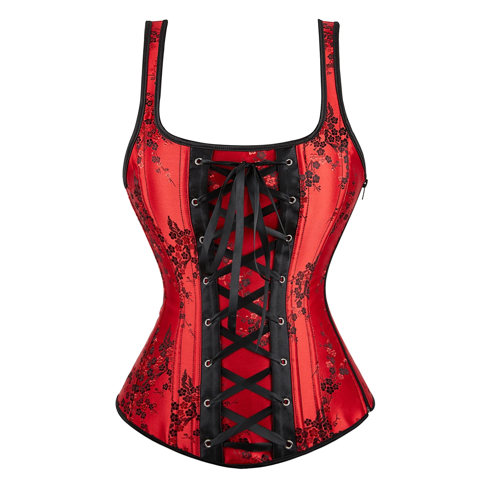 Corset with Straps for Women Black Overbust Corset Plus Size Jacquard Lace-Up Corset Zipper TOP Vintage Gothic Corset Bustier-Dollar Bargains Online Shopping Australia