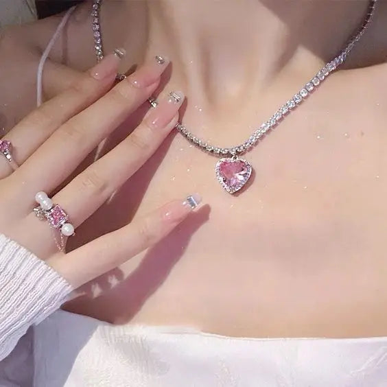 Y2K Star Zircon Pendant Necklace for Women Luxury Sweet Cool Girl Punk Heart Clavicle Chain 2023 New Fashion Jewelry Party Gift-Dollar Bargains Online Shopping Australia