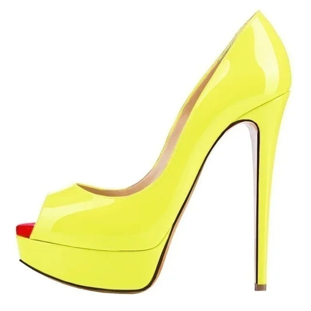 Women Pumps Sexy Platform Peep Toe 14cm Extremely Thin High Heels Stiletto Patent Leather Fashion Party Nighclub Wedding Shoes-Dollar Bargains Online Shopping Australia