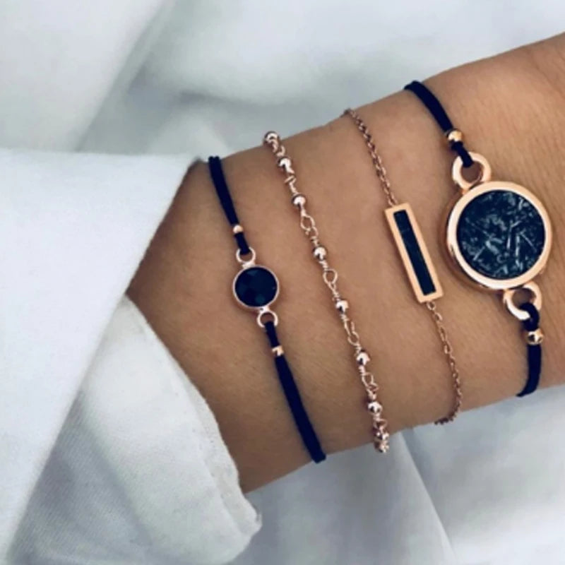 Tocona Boho Love Moon Bracelets for Women Charms Bead Gold Color Star Clear Crystal Stone Letter Rope-Dollar Bargains Online Shopping Australia