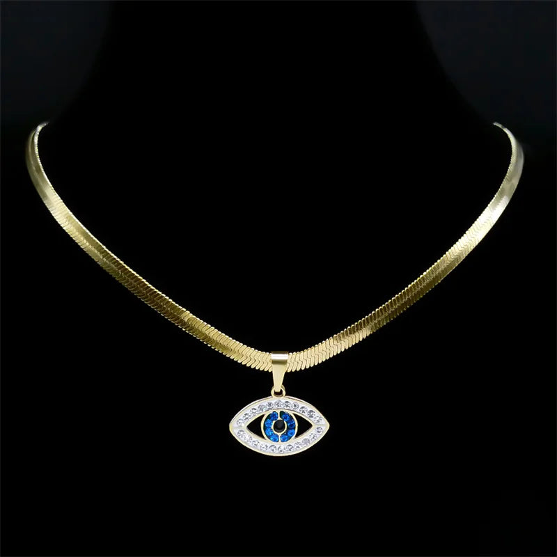 Vintage Crystal Evil Demon Eye Choker Necklaces for Women Stainless Steel Gold Plated Necklaces Jewelry-Dollar Bargains Online Shopping Australia